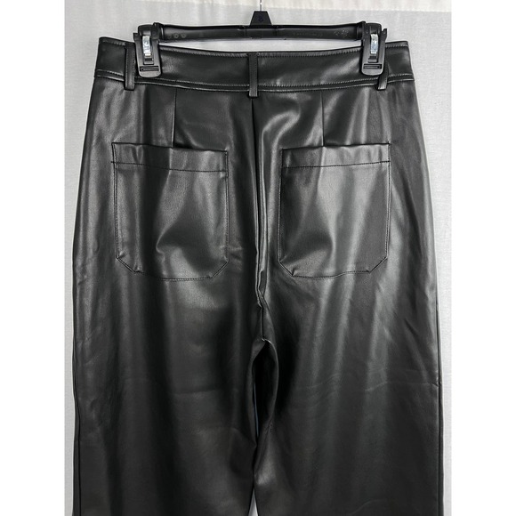 NEW Mark Alan Black Faux Vegan Leather Wide Leg Crop Modern Mob Wife Work Pants - Picture 4 of 6